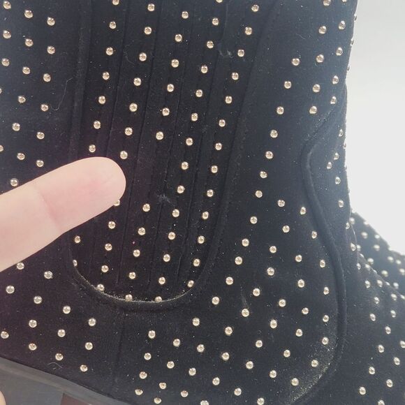 BCBG Gold Studded Faux Suede Ankle Bootie Size 9 - Picture 11 of 11